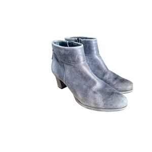 Paul Green Munich Heeled Ankle Boots Pewter Metallic Leather Sz 5.5 UK/8 US